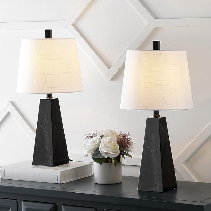 JONATHAN Y JYL1037D-SET2 Owen 20.5" Resin LED Table Lamp Contemporary, Office, Living Room, Family Room, Dining Room, Bedroom, Hallway, Foyer, Black Marble Finish (Set of 2)