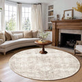 FMFUNCTEX 6ft Round Washable Area Rug Beige Vintage Neutral Distressed Non Slip Carpet for Living Room Bedroom Soft Low Pile Indoor Mat Retro Floral Throw Rug for Dining Room Office Nursery Entry