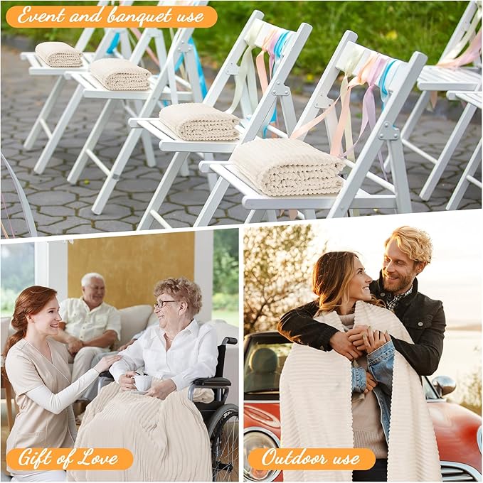 Buryeah 48 Pcs Flannel Throw Blanket Bulk 50 x 60 in Sleepover Blanket Outdoor Wedding Throw Lightweight, Oeko-tex Standard 100 Certified for Sofa Homeless Gifts (Beige)