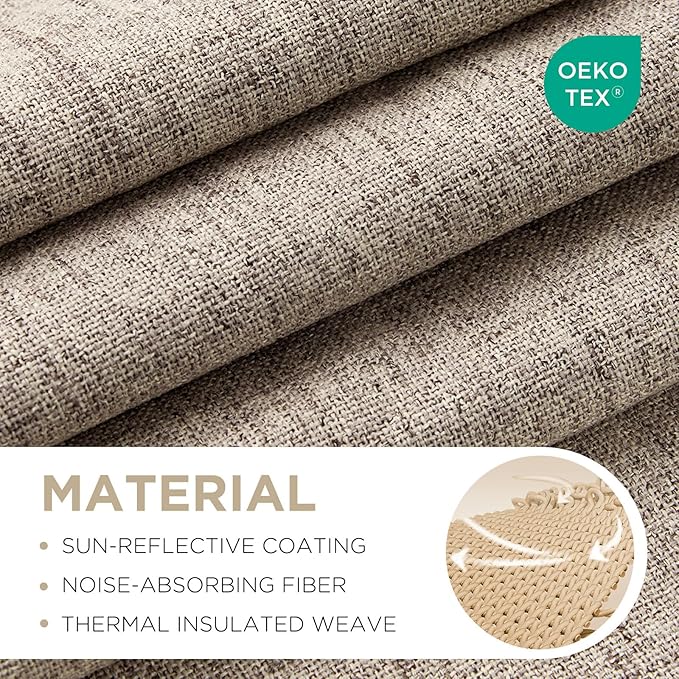 Joydeco Blackout Curtains for Bedroom - Natural Linen Curtains 37 X 90 inch, Thermal Insulated 100% Blackout 2 Panels Light Blocking Drapes, Rod Pocket & Back Tabs, Darkening Privacy for Living Room