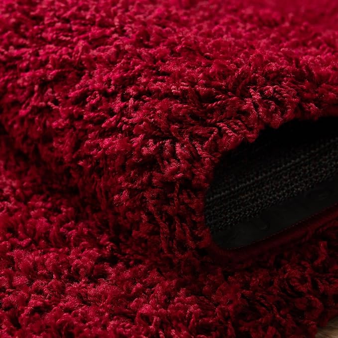 Unique Loom Solid Shag Collection Area Rug (3' 3" Round, Cherry Red)