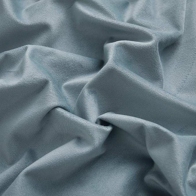 RYB HOME Blue Velvet Curtains 84 inches - Blackout Curtains for Living Room, Thermal Insulated Noise Reducing Panels Soft Luxury Window Decor for Bedroom, Stone Blue, W52 x L90 inches, 2 Panels