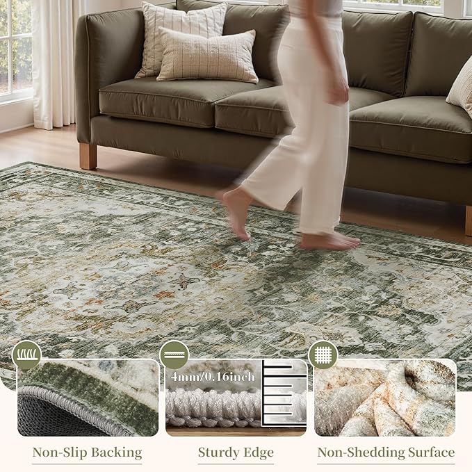 PADOOR 2X10 Runner Rug,Runners for Hallways,Soft Olive Washable Bedside Rugs for Bedroom,Non Slip Long Rug for Hallways Entryway Laundry Room Stair Kitchen Bathroom