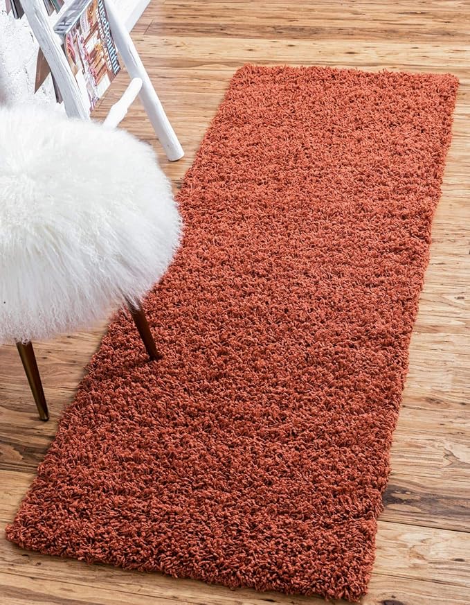 Unique Loom Solid Shag Collection Area Rug (2' 6" x 16' 5" Runner, Terracotta)