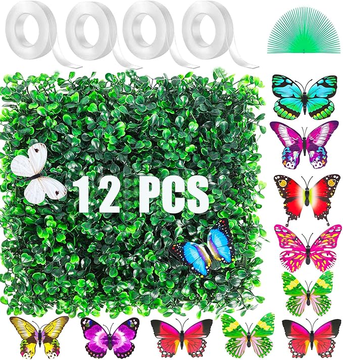 ZHZCJB 10 X 10 in Artificial Grass Wall Panel Backdrop,UV-Anti Greenery Boxwood PanelsEquipped with Double Sided Adhesive Tape, for Indoor Outdoor Grass Wall Backdrop
