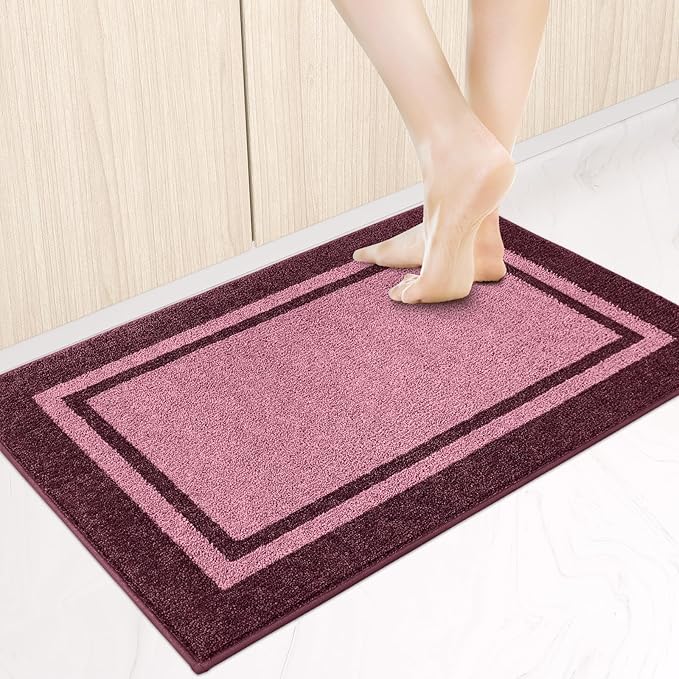 Kitchen Rugs 24" x 36", Non-Slip Machine Washable Kitchen Runner Rugs Floor Mats, Absorbent Comfort Standing Mats for Kitchen, Sink, Laundry and Hallway, Pink & Burgundy Red