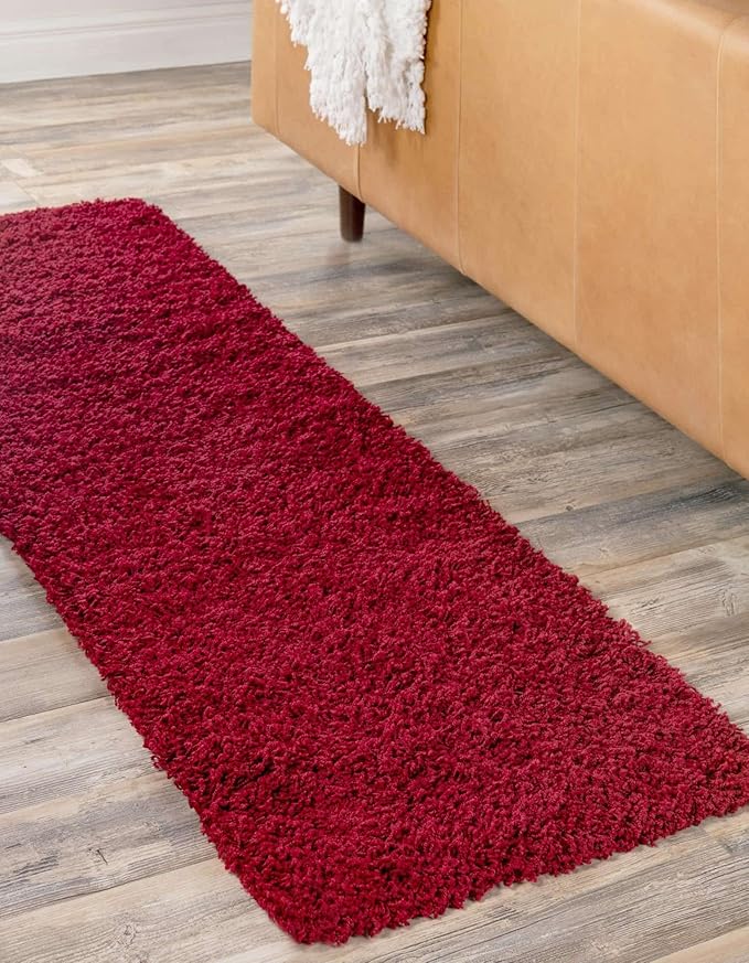 Unique Loom Solid Shag Collection Area Rug (2' 6" x 19' 8" Runner, Cherry Red)