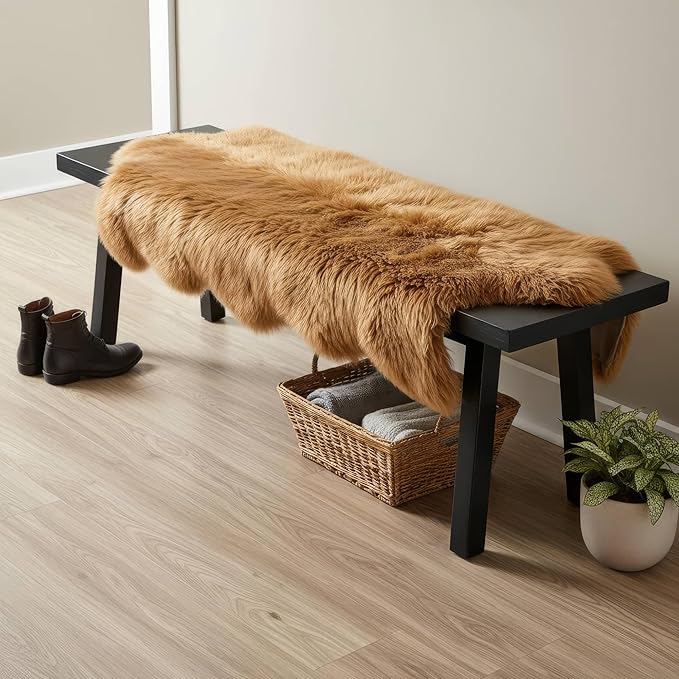 Long 2x6 Sheespkin Rug Runner - Light Brown Sheepskin Fur Rugs - Great for Draping and Floor Decor - Extra Soft New Zealand Fur - Real Sheep Skin Rug for Bedroom Living Room