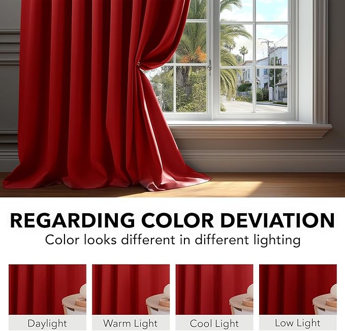 Deconovo Blackout Curtains Back Tab and Rod Pocket Thermal Insulated Room Darkening Curtains for Kitchen Window 52Wx54L Inch True Red