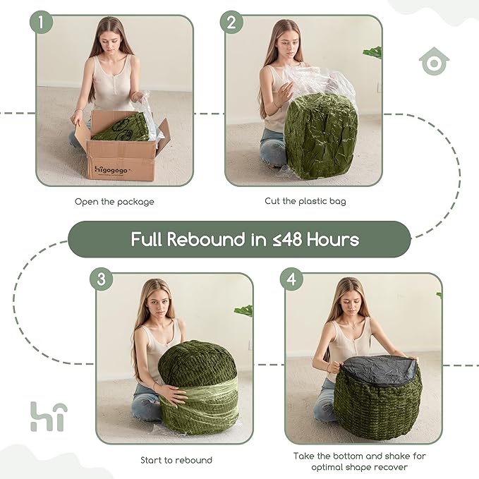 HIGOGOGO Pouf Ottoman Stuffed Round Modern Foam Filled Foot Rest Poufs for Living Room Chair Decorative 26 X 18 Inches Boho Relax Stool for Wedding Christmas Party, Green