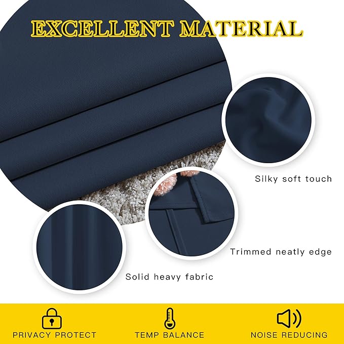 NICETOWN Navy Blue Blackout Living Room Curtains, 110 inches Long, Grommet Thermal Window Treatments Room Divider Blinds Sound Reducing, W66 x L110, 2 Pieces