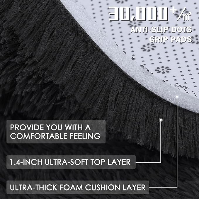OLANLY 2x5 Machine Washable Runner Rugs for Hallway, Soft Fluffy Shaggy Bedside Rugs for Bedroom, Living Room, Indoor Floor Carpet for Kids Girls and Boys, Nursery Rooms, Home Decor Aesthetic, Black