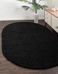 Unique Loom Solid Shag Collection Area Rug (3' 3" x 5' 3" Oval, Jet Black)