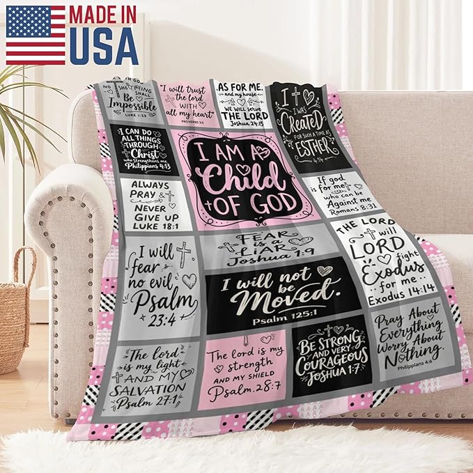 Christian Gift for Women, Inspirational Throw Blanket for Couch, Soft Lightweight Flannel Blanket, 60"x 80" Thoughts and Prayers Blankets for Bedroom Sofa Living Room Decoration