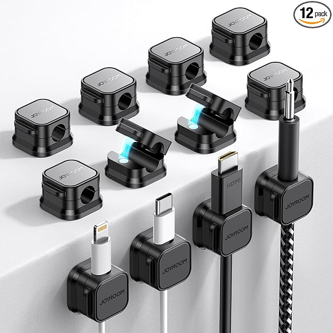 12 Pack Magnetic Cable Management Clips, Phone Electric Charging Cord Holder, Desktop Cord Organizer, Adhesive Cable Organizer Keeper for Home Kitchen Office Desk Outdoor Wall Car Bedroom Nightstand