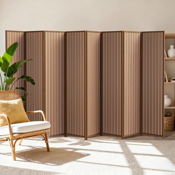 8 Panel Room Divider and Extra Wide Folding Privacy Screen, 126" W x 67" H, Bamboo Room Divider for Room Separation