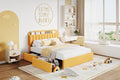 Jojoka Full Bed Frame with Storage Headboard and 2 Drawers, Boucle Upholstered Platform Bed, Modern Kids Full Bed Frames for Small Rooms, No Box Spring Needed, Easy Assembly, Yellow