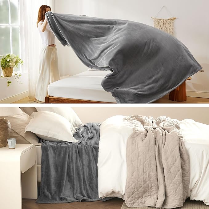 Bedsure GentleSoft Fleece Bed Blankets Queen Size Grey - Soft Warm Winter Blanket Lightweight Cozy Luxury Microfiber, Room Home Decor Christmas Decorations Gifts for Women and Men, 90x90 inches