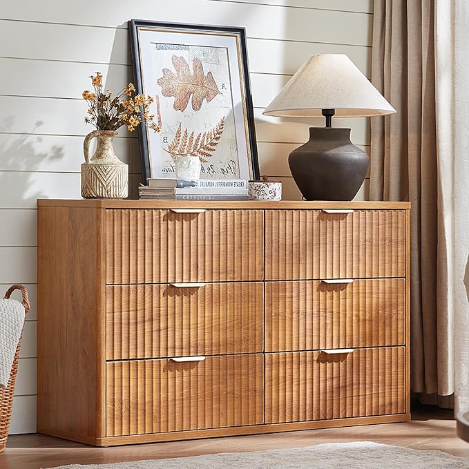 LEYAOYAO Fluted 5 Drawers Dresser Set of 2, 41" Tall Modern Chest of Drawers with Metal Handle, Curved Profile Dresser TV Stand, Wooden Drawer Organizer for Bedroom, Living Room, Hallway, Lightgrey