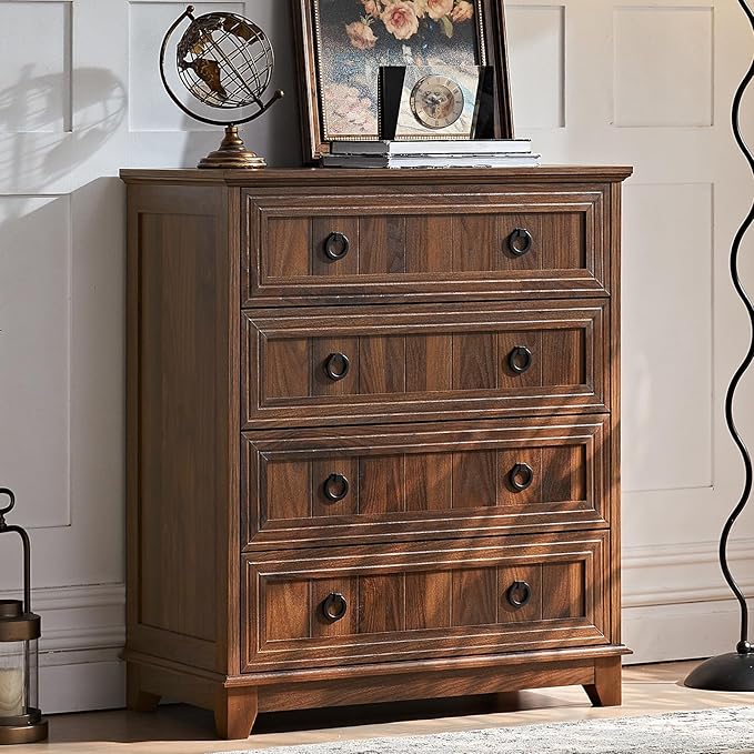 Farmhouse 4 Drawer Dresser for Bedroom Set of 2, 35" Tall Small Dressers & Chest of Drawers, Rustic Wood Dresser with Metal Handle, Storage Organizer Closet for Living Room, Hallway, Entryway
