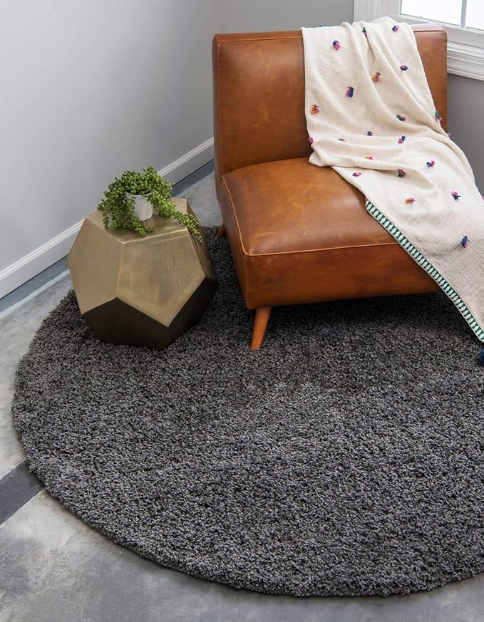 Unique Loom Solid Shag Collection Area Rug (8' Round Graphite Gray)