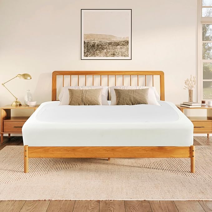 Biscaynebay Decorative Box Spring Covers King & Cal King Size, Ivory Luxurious Jersey Knitting Stretchy Wrap Around 4 Sides Bed Skirts for Home/Hotels, Easy Fit Wrinkle Free Machine Washable