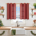 YoungsTex Red Linen Kitchen Curtains 36 Inch Length, Short Light Filtering Drapes Semi Sheer with Bronze Grommet Lightweight for Cafe Bathroom Window, 42 x 36 Inch, 2 Panels