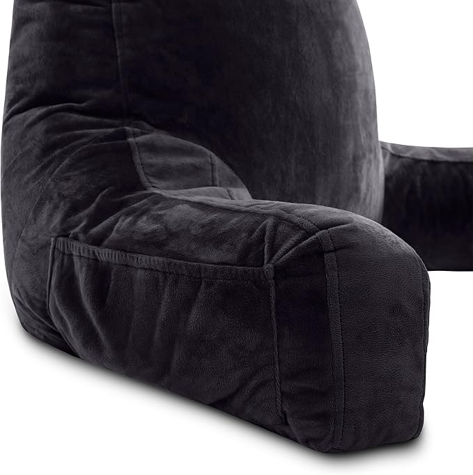 Husband Pillow XXL - Reading Pillow Bed Chair with Arms & Back Support - Black - Back Pillow for Bed Sitting Up - BedRest Arm Pillow - Comfy Reading Pillow for Adults