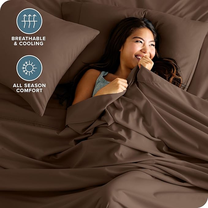 Bare Home Hotel Luxury Full XL Sheet Set, Extra Soft - 6 Piece Set - Deep Pockets - Easy Fit - Cooling & Breathable - Wrinkle, Fade, Stain Resistant - Includes 4 Pillowcases (Full XL, Cocoa)
