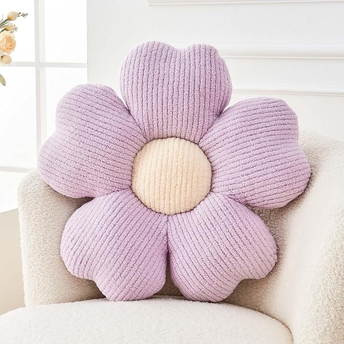 Kcvvcr Flower Throw Pillow, Cute Flower Shaped Pillow Decorative Throw Pillow for Bed Couch, Soft Daisy Pillows Floor Seating Cushion Cushions (19.6 Inch Purple)
