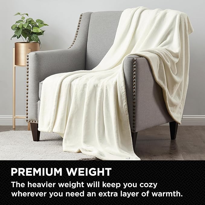 Brookstone Nap Plush Throw Blanket for Couch | Warm & Super Soft Blanket with Unmatched Heavy, Dense, and Ultra-Comfy Throw | Luxurious Drape, Cozying Up on a Sofa, Chair | Ivory