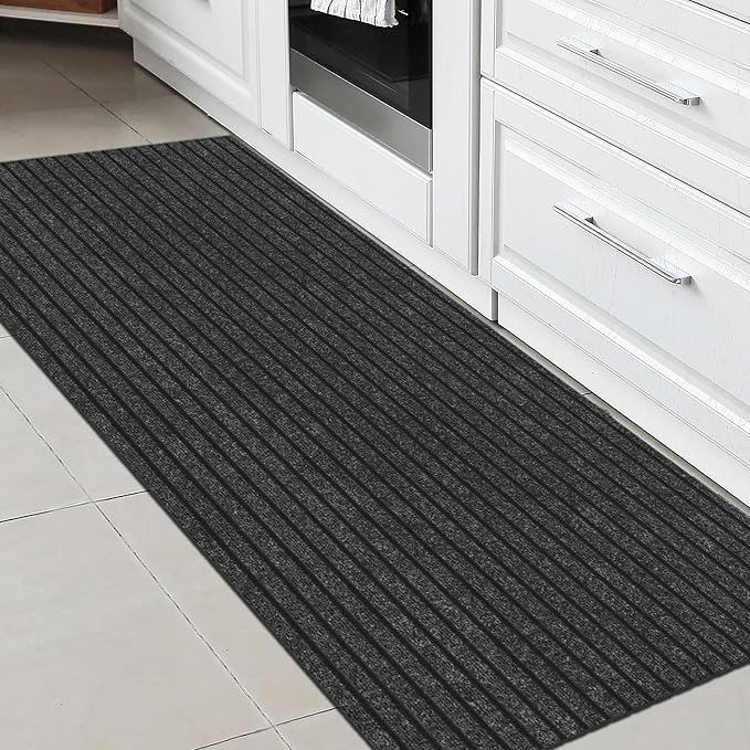 Ottomanson 2' x 6' Hallway Runner with Scraper Pile Extra Durable Non-Slip Rug Mat for Indoor & Outdoor Use - Ideal for Kitchen, Entryway, Patio & Garage - High-Traffic Carpet, Black