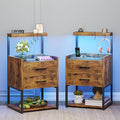 VIAGDO Nightstands Set of 2 with Charging Station, LED Night Stand with 2 Drawers, Rustic Brown Modern Bedside Tables with Open Storage Shelves, End Side Tables for Bedroom, Office