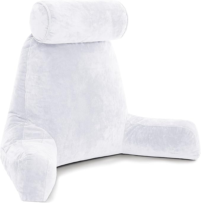 Husband Pillow XXL – Reading Pillow Bed Chair with Arms & Back Support – White - Back Pillow for Beds Sitting Up – Bed Rest Arm Pillow – Comfy Reading Pillow for Adults