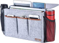 Bedside Caddy, Large Size Storage Organizer with 8 Pockets - Perfect for Magazine, Remotes, Phone (13.4'' x 18.1'', Light Grey)