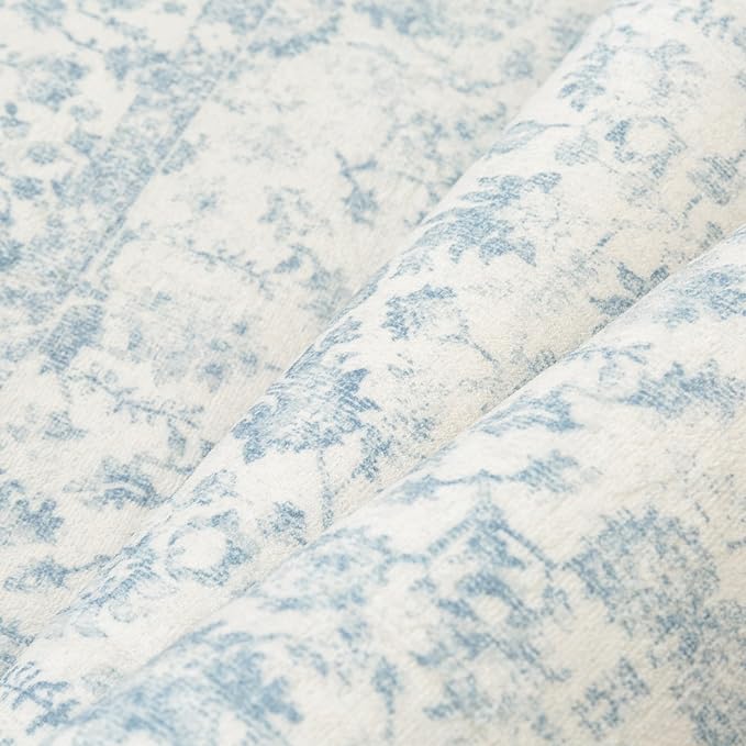 5x7 Blue Area Rug Non Slip Vintage Living Room Distressed Machine Washable Carpet Traditional Indoor Bedroom Blue Retro Floral Accent Throw Rug for Office Kitchen Dorm Dining Room