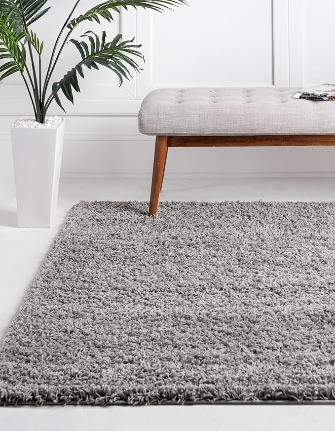 Unique Loom Solid Shag Collection Area Rug (5' 1" Square, Cloud Gray)