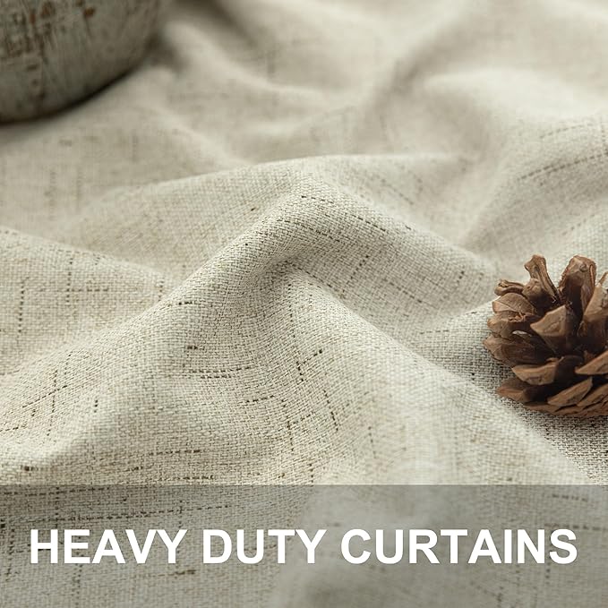 Primitive Curtain 108 Inch Long 2 Panels Burg Linen Textured 9 ft Floor Length to Ceiling Traverse Curtains for Living Room Extra Wide Extreme Blackout Drapes Sun Blocking Sound Absorbing Cream Beige