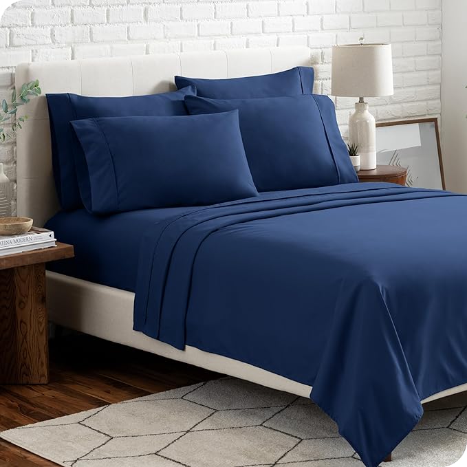 Bare Home Hotel Luxury King Sheet Set, Extra Soft - 6 Piece Set - Deep Pockets - Easy Fit - Cooling & Breathable - Wrinkle, Fade, Stain Resistant - Includes 4 Pillowcases (King, Dark Blue)