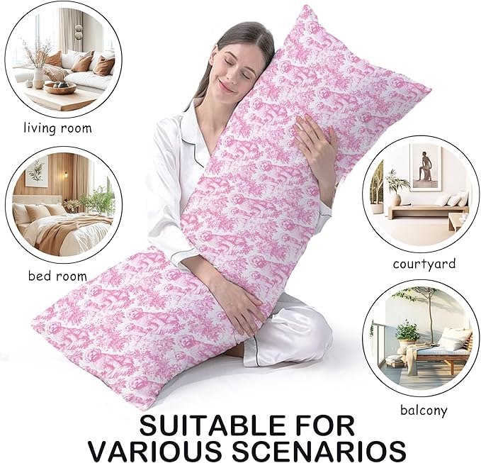Pink Chinoiserie Poodle Dog 20x54 Body Pillow Cover with Zipper,Poodle Decor,Grandmillennial Pink Dog Decorative Body Pillow Cases for Bed Couch