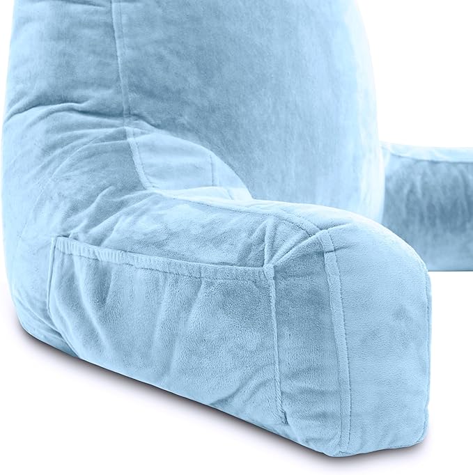 Husband Pillow XXL – Reading Pillow Bed Chair with Arms & Back Support – Sky Blue - Back Pillow for Beds Sitting Up – Bed Rest Arm Pillow – Comfy Reading Pillow for Adults