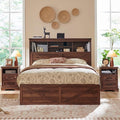 ACCOHOHO Full Bed Frame with 52" Tall Headboard and 4 Drawers,LED Light,Charging Station,Solid Wood Slats Support,No Box Spring Needed,Brown