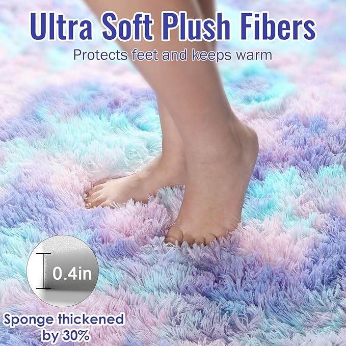 PAGISOFE Furry Rainbow Rugs for Bedroom Girls, 2x3 Soft Purple Shag Tent Rugs for Livingroom, Kids Room, Nursery, Home Decor, Fluffy Fuzzy Carpet, Plush Mermaid Kawaii Throw Rug, Accent Rug