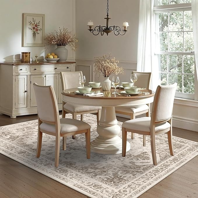 5x7 Vintage Washable Area Rugs Boho Medallion Large Distressed Retro Accent Carpet Floral Non-Slip Soft Low Pile Indoor Throw Rug for Living Room Bedroom Dining Room Office Kitchen, Taupe