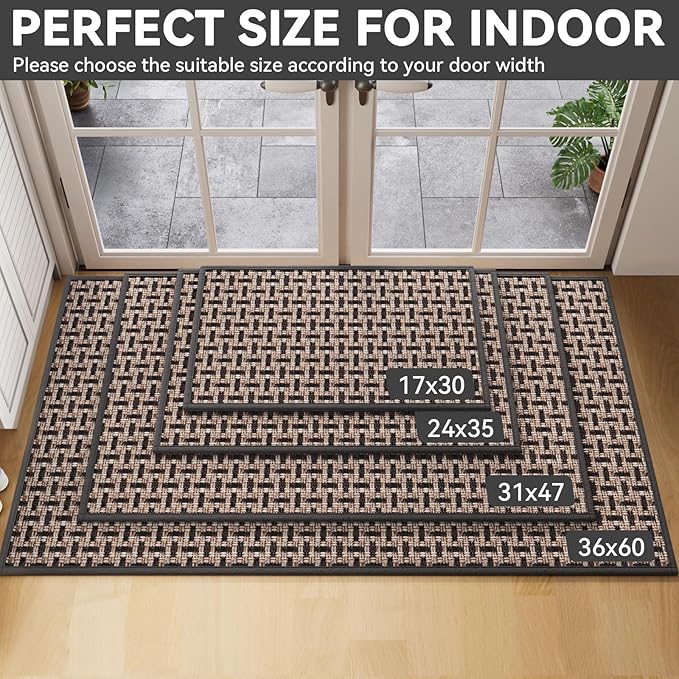 Door Mat 31x47, Dirt Resistant and Absorbent, Non-Slip Rubber Backing Floor Mats, Easy Clean Low-Profile Doormat for Entryway, Front Door, and Inside Entrance, Black