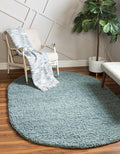 Unique Loom Solid Shag Collection Area Rug (5' 1" x 8' Oval, Light Slate Blue)
