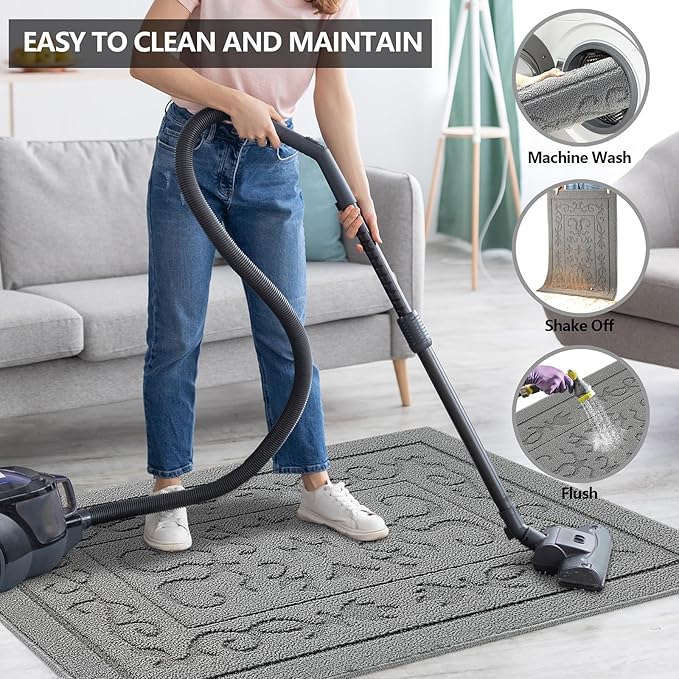 FONEYI Indoor Door Mat 24" x 36", Dirt Trapper Door Mats Non-Slip Entryway Rugs Washable, Absorbent Resist Dirt Welcome Mat, Low Profile Inside Floor Mats for Front Back Door and Entryway, Light Grey