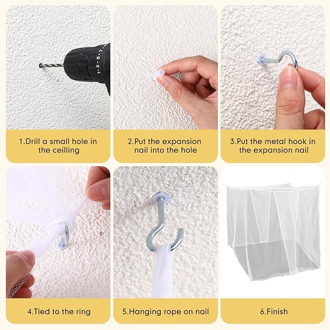 4 Corners Mosquito Net for Mosquiteros para Camas Bed Canopies Netting Bed Drapes Rectangular Mosquito Mesh for Camping Home Outdoor Travel(White B,L75 X W71 X H79 Inch,2 Opening)