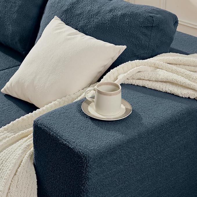 40" Single Sofa for Adults, Upholstered Floor Sofa Couch with Pillow, Teddy Boucle Sofa for Bedroom Living Room, No Assembly Required (Teddy Boucle, Blue)
