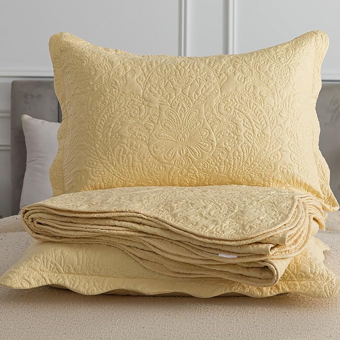 HoneiLife King Size Quilt Sets - 3 Piece Microfiber Quilt Set Lightweight Bedspreads Reversible Coverlets Rustic Bed Cover King Quilt Bedding Set All Season Quilts-Yellow